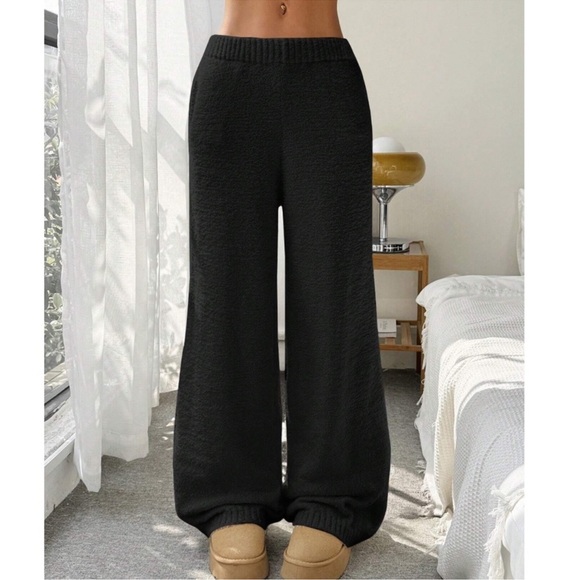Cozy Fuzzy Stretchy Waist Wide Leg Pants S M L
